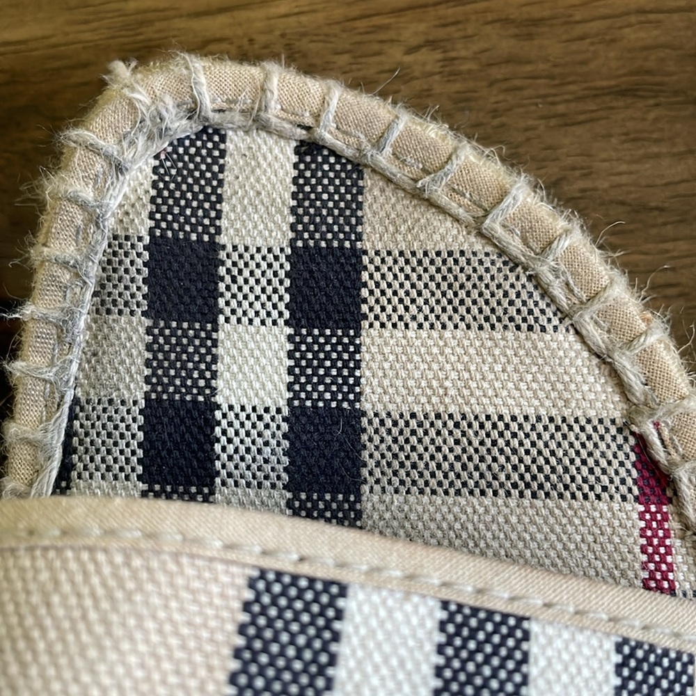Burberry Beige Plaid Espadrille Wedge Sandals with Black and Red Accent - Picture 11 of 15